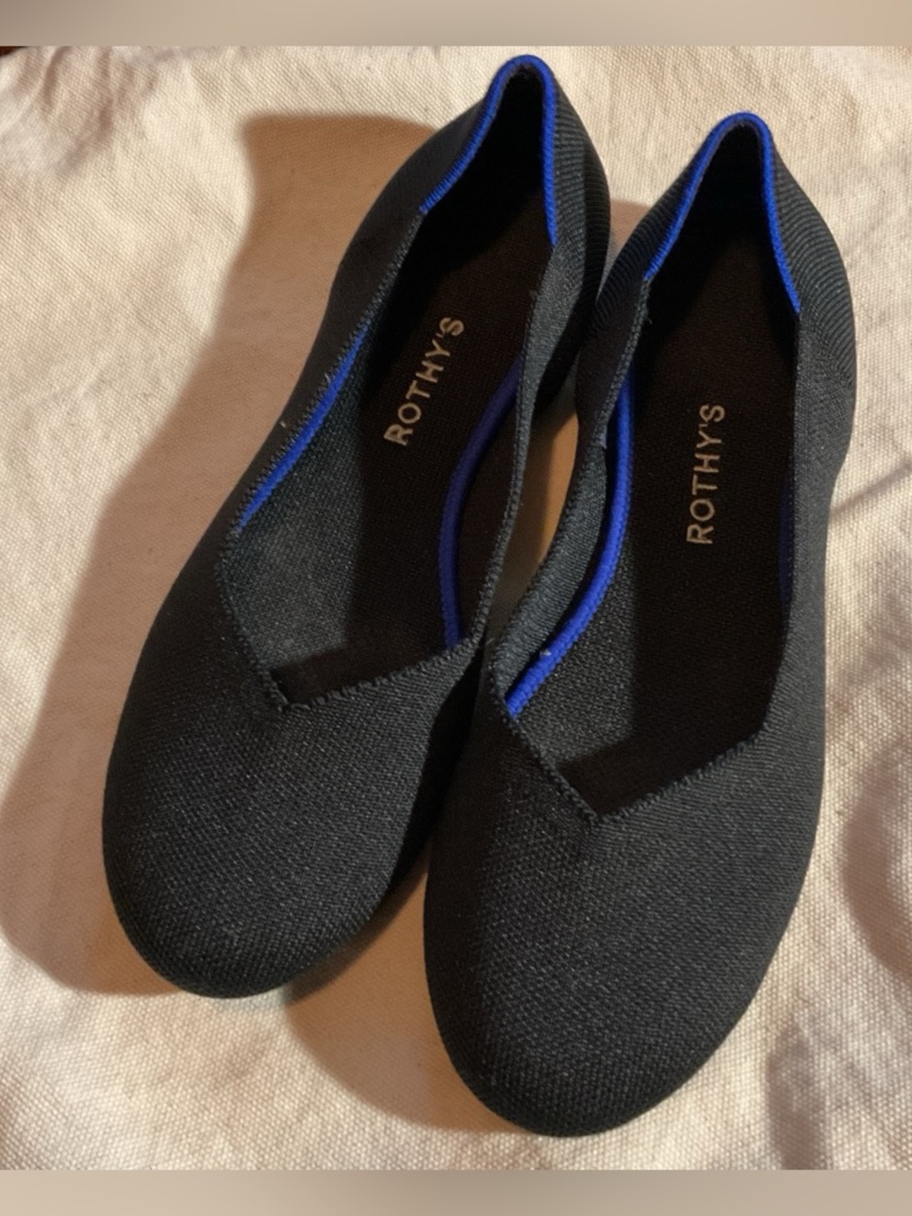 Rothy's Black Ballet Flats with Blue Trim size 11,5